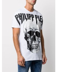 weißes und schwarzes bedrucktes T-Shirt mit einem Rundhalsausschnitt von Philipp Plein