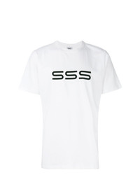 weißes und schwarzes bedrucktes T-Shirt mit einem Rundhalsausschnitt von Sss World Corp