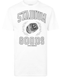 weißes und schwarzes bedrucktes T-Shirt mit einem Rundhalsausschnitt von Stadium Goods