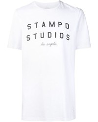 weißes und schwarzes bedrucktes T-Shirt mit einem Rundhalsausschnitt von Stampd