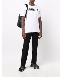 weißes und schwarzes bedrucktes T-Shirt mit einem Rundhalsausschnitt von Moncler