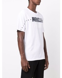 weißes und schwarzes bedrucktes T-Shirt mit einem Rundhalsausschnitt von Moncler