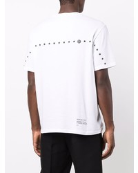 weißes und schwarzes bedrucktes T-Shirt mit einem Rundhalsausschnitt von Moncler