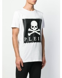 weißes und schwarzes bedrucktes T-Shirt mit einem Rundhalsausschnitt von Philipp Plein