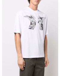 weißes und schwarzes bedrucktes T-Shirt mit einem Rundhalsausschnitt von Acne Studios
