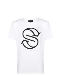 weißes und schwarzes bedrucktes T-Shirt mit einem Rundhalsausschnitt von Stella McCartney