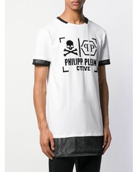 weißes und schwarzes bedrucktes T-Shirt mit einem Rundhalsausschnitt von Philipp Plein