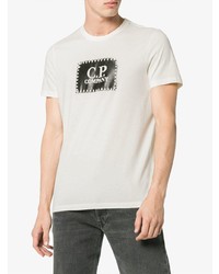 weißes und schwarzes bedrucktes T-Shirt mit einem Rundhalsausschnitt von CP Company