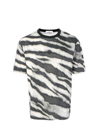 weißes und schwarzes bedrucktes T-Shirt mit einem Rundhalsausschnitt von Stone Island