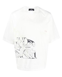 weißes und schwarzes bedrucktes T-Shirt mit einem Rundhalsausschnitt von Stone Island Shadow Project