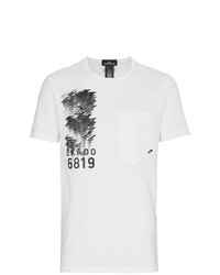 weißes und schwarzes bedrucktes T-Shirt mit einem Rundhalsausschnitt von Stone Island Shadow Project