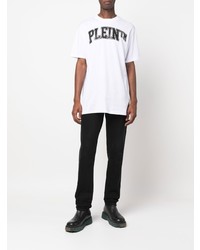 weißes und schwarzes bedrucktes T-Shirt mit einem Rundhalsausschnitt von Philipp Plein