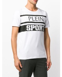 weißes und schwarzes bedrucktes T-Shirt mit einem Rundhalsausschnitt von Plein Sport