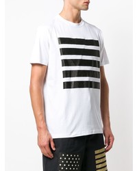 weißes und schwarzes bedrucktes T-Shirt mit einem Rundhalsausschnitt von Palm Angels