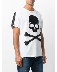 weißes und schwarzes bedrucktes T-Shirt mit einem Rundhalsausschnitt von Philipp Plein