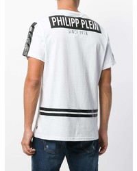 weißes und schwarzes bedrucktes T-Shirt mit einem Rundhalsausschnitt von Philipp Plein