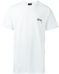 weißes und schwarzes bedrucktes T-Shirt mit einem Rundhalsausschnitt von Stussy