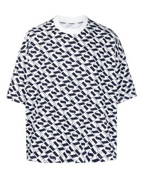 weißes und schwarzes bedrucktes T-Shirt mit einem Rundhalsausschnitt von Sunnei
