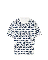 weißes und schwarzes bedrucktes T-Shirt mit einem Rundhalsausschnitt von Sunnei