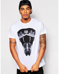 weißes und schwarzes bedrucktes T-Shirt mit einem Rundhalsausschnitt von Supreme Being