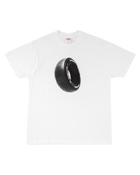 weißes und schwarzes bedrucktes T-Shirt mit einem Rundhalsausschnitt von Supreme