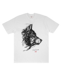 weißes und schwarzes bedrucktes T-Shirt mit einem Rundhalsausschnitt von Supreme