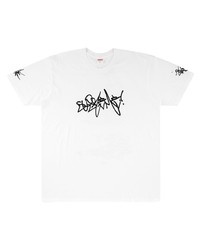 weißes und schwarzes bedrucktes T-Shirt mit einem Rundhalsausschnitt von Supreme