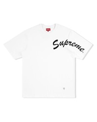 weißes und schwarzes bedrucktes T-Shirt mit einem Rundhalsausschnitt von Supreme