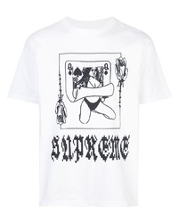 weißes und schwarzes bedrucktes T-Shirt mit einem Rundhalsausschnitt von Supreme