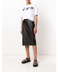 weißes und schwarzes bedrucktes T-Shirt mit einem Rundhalsausschnitt von McQ Alexander McQueen