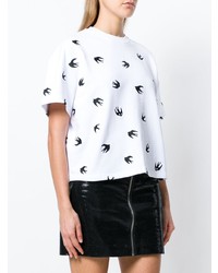 weißes und schwarzes bedrucktes T-Shirt mit einem Rundhalsausschnitt von McQ Alexander McQueen