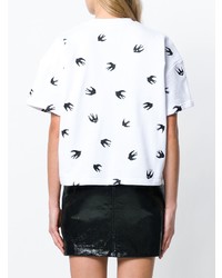 weißes und schwarzes bedrucktes T-Shirt mit einem Rundhalsausschnitt von McQ Alexander McQueen