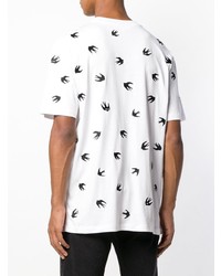 weißes und schwarzes bedrucktes T-Shirt mit einem Rundhalsausschnitt von McQ Alexander McQueen