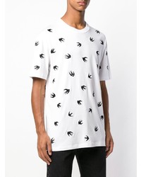 weißes und schwarzes bedrucktes T-Shirt mit einem Rundhalsausschnitt von McQ Alexander McQueen