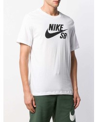 weißes und schwarzes bedrucktes T-Shirt mit einem Rundhalsausschnitt von Nike