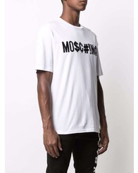 weißes und schwarzes bedrucktes T-Shirt mit einem Rundhalsausschnitt von Moschino