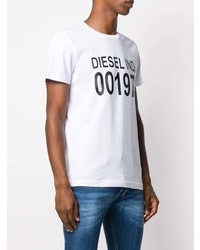 weißes und schwarzes bedrucktes T-Shirt mit einem Rundhalsausschnitt von Diesel