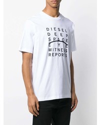 weißes und schwarzes bedrucktes T-Shirt mit einem Rundhalsausschnitt von Diesel