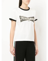 weißes und schwarzes bedrucktes T-Shirt mit einem Rundhalsausschnitt von Roarguns