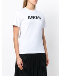 weißes und schwarzes bedrucktes T-Shirt mit einem Rundhalsausschnitt von Amen