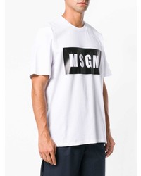 weißes und schwarzes bedrucktes T-Shirt mit einem Rundhalsausschnitt von MSGM