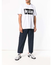 weißes und schwarzes bedrucktes T-Shirt mit einem Rundhalsausschnitt von MSGM