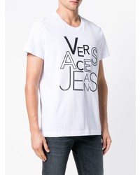 weißes und schwarzes bedrucktes T-Shirt mit einem Rundhalsausschnitt von Versace Jeans