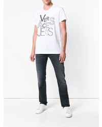 weißes und schwarzes bedrucktes T-Shirt mit einem Rundhalsausschnitt von Versace Jeans