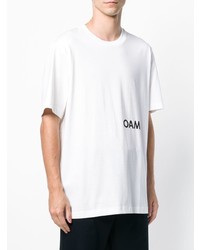 weißes und schwarzes bedrucktes T-Shirt mit einem Rundhalsausschnitt von Oamc