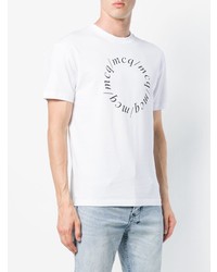 weißes und schwarzes bedrucktes T-Shirt mit einem Rundhalsausschnitt von McQ Alexander McQueen