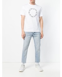 weißes und schwarzes bedrucktes T-Shirt mit einem Rundhalsausschnitt von McQ Alexander McQueen