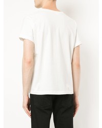 weißes und schwarzes bedrucktes T-Shirt mit einem Rundhalsausschnitt von Addict Clothes Japan