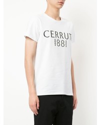weißes und schwarzes bedrucktes T-Shirt mit einem Rundhalsausschnitt von Cerruti 1881