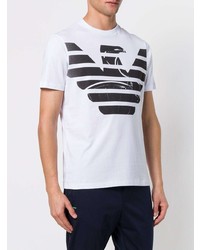 weißes und schwarzes bedrucktes T-Shirt mit einem Rundhalsausschnitt von Emporio Armani